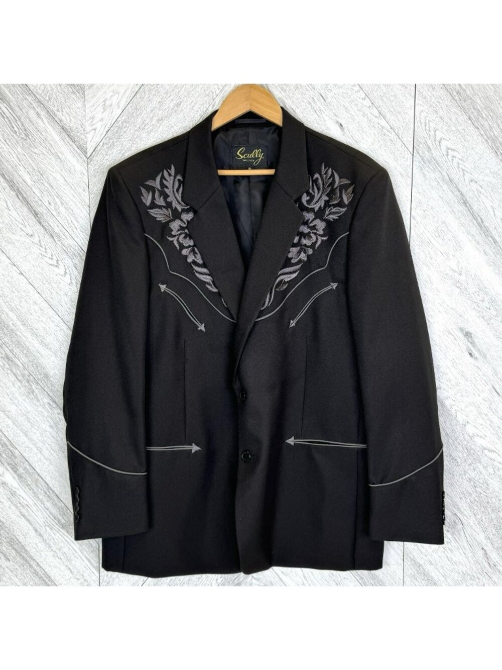 Scully Western Blazer Mens 46R Black Floral Embroidered Cowboy Ranch Rodeo